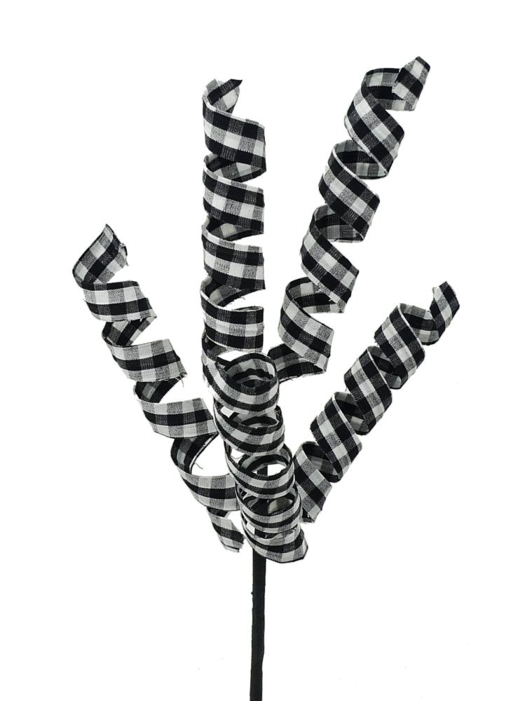 16" Checker Curly Pick: Black/Wht - 62596BKWT - The Wreath Shop