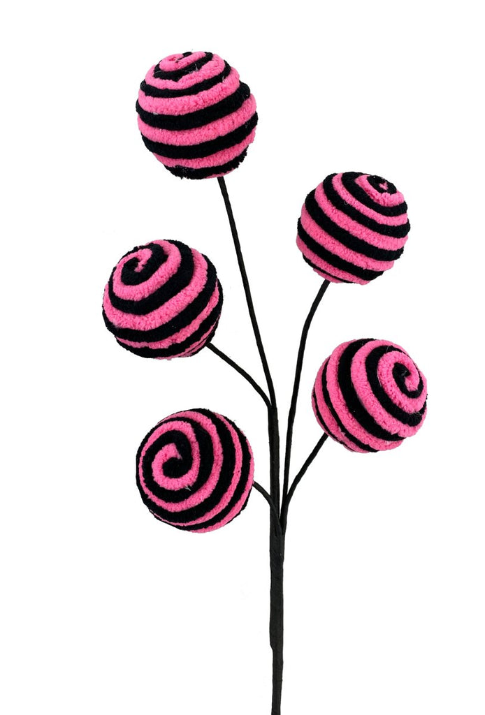 16" Chenille Ball Pick: Pink/Black - 56888BTBK - The Wreath Shop