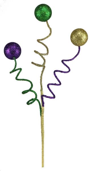 16" Curly Glitter Ball Pick: Purple/Green/Gold - HG3196 - The Wreath Shop
