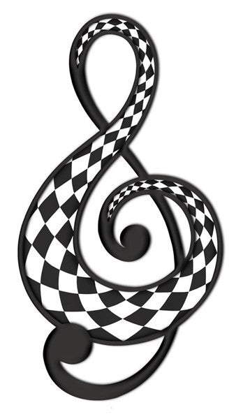 16" Embossed Metal Harlequin Treble Clef: Black/White - MD0760 - The Wreath Shop