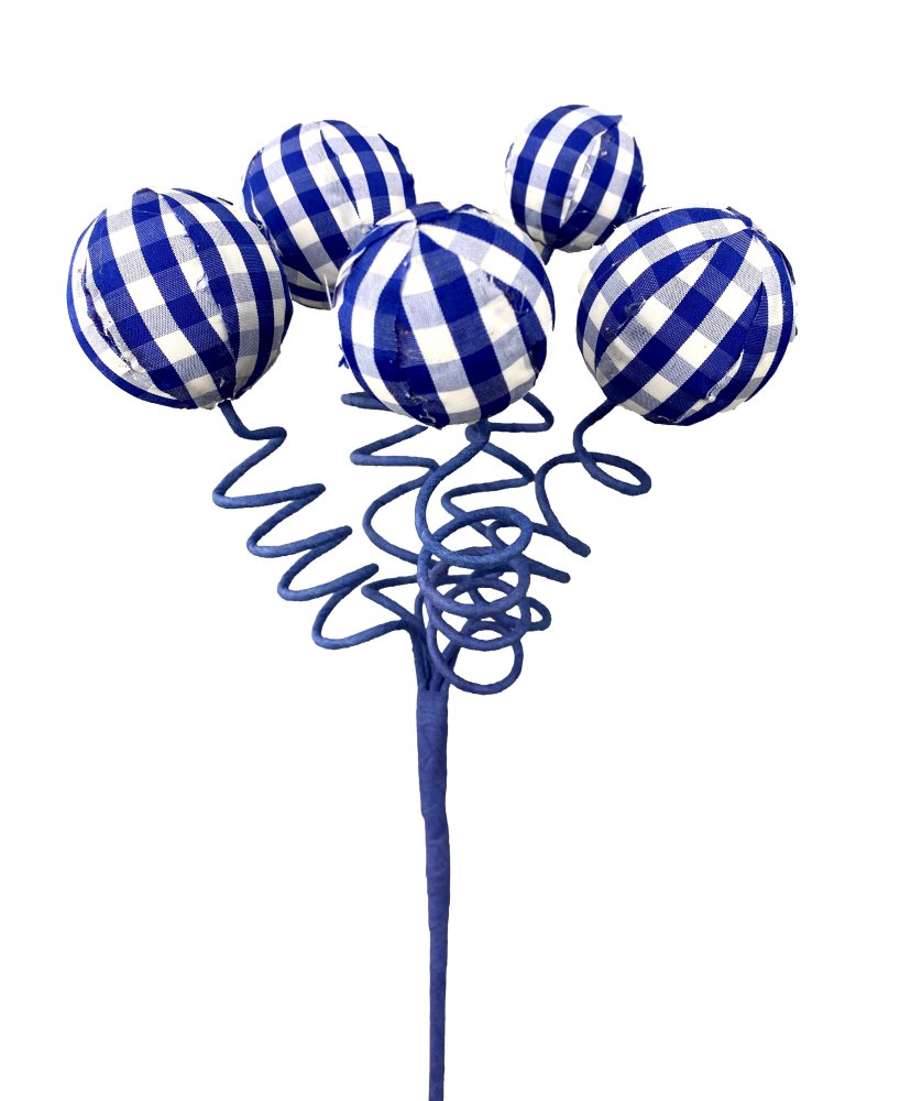 16" Gingham Ball Pick: Blue/Wht - 74186BL - The Wreath Shop
