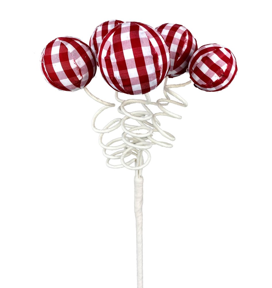 16" Gingham Ball Pick: Red/Wht - 74186RD - The Wreath Shop