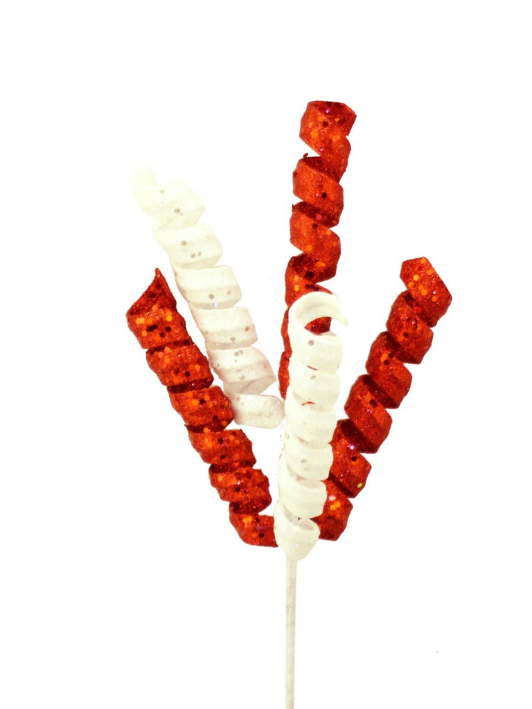 16" Glitter Curly Pick: Red/Wht - 82510RDWT - The Wreath Shop