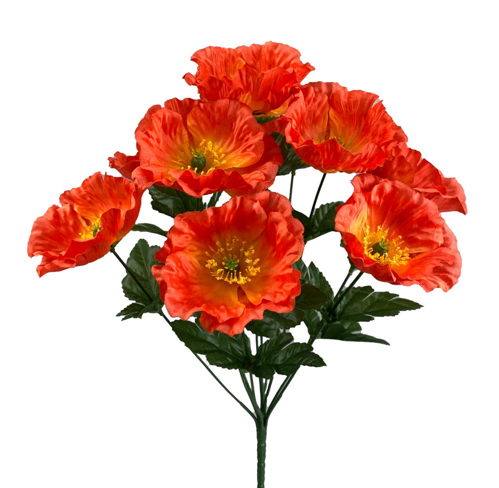 16" Orange Poppy Bush - 63350OR - The Wreath Shop