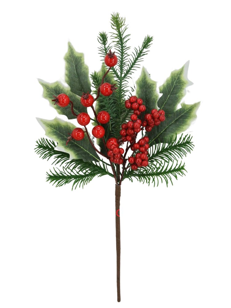 16" Pine/Holly/Crab Apple Bush - 84533 - The Wreath Shop