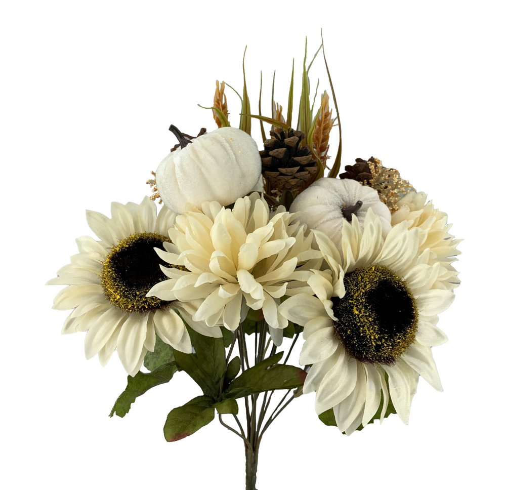 16" Sunflower/Pumpkin/Mum Spray: Cream - 56870BE - The Wreath Shop