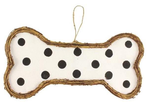 16" Vine/Fabric Dog Bone: White/Black - KG3106 - The Wreath Shop