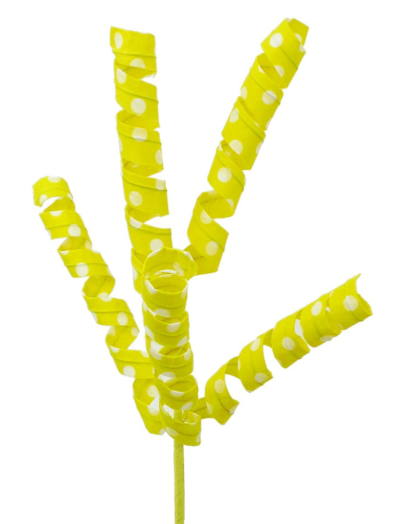 16" Yellow/Wht Polka Dot Curly Pick - 62594YW - The Wreath Shop