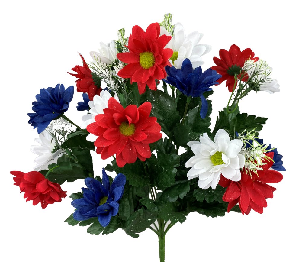 17" Color Fast Daisy Bush: Red/White/Blue (14) - 30160RWB - The Wreath Shop