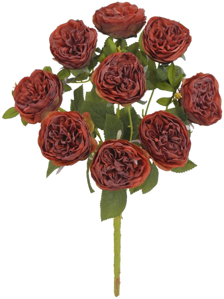 17" Dried Cabbage Rose Spray: Red (9) - 82492-RD - The Wreath Shop