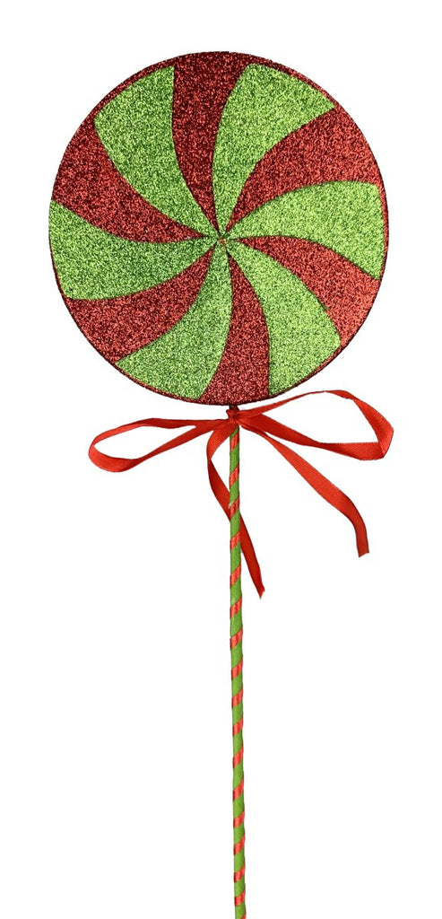 17" Glitter Lollipop Pick: Red/Lime Green - 85927RDGN - The Wreath Shop