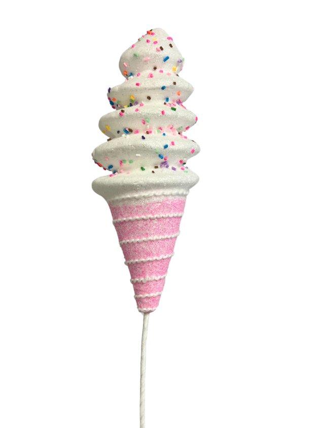 17" Pink/White Sprinkle Ice Cream Cone Pick - 64531 - The Wreath Shop