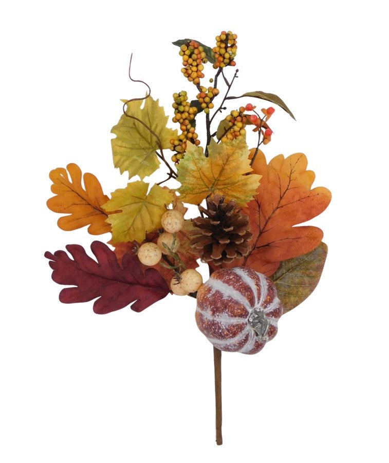 17" Pumpkin Oak Leaves Spray - 83001 - The Wreath Shop