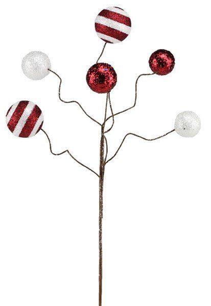 17" Stripe/Solid Ball Spray: Crimson/White - XS9944W9 - The Wreath Shop