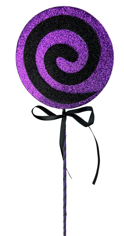 17" Swirl Glitter Lollipop Pick: Purple/Black - 57045PU - The Wreath Shop