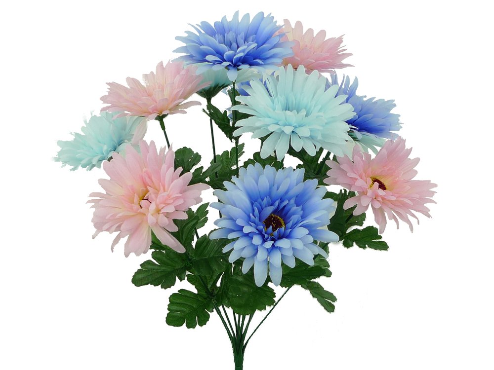 18" Gerber Daisy Bush: Pastel Pink/Blue - 30550PASTEL - The Wreath Shop