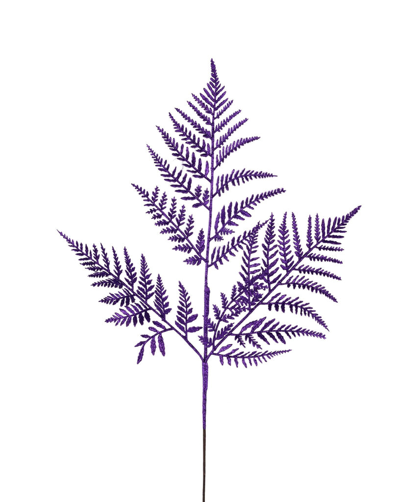 18" Glitter Fern Leaf Spray: Purple - XS244161 - The Wreath Shop