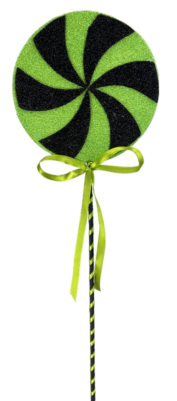 18" Glitter Lollipop Pick: Green/Black - 57046GN - The Wreath Shop