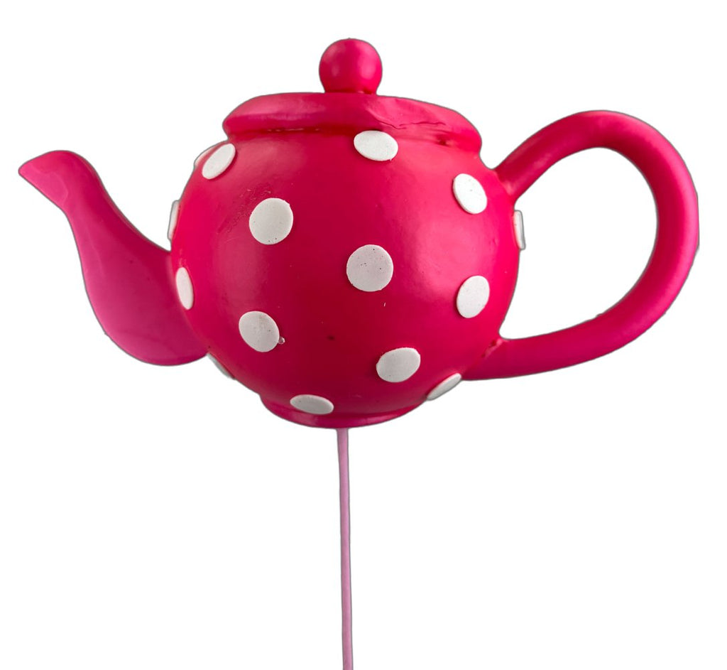 18" Hot Pink/White Tea Pot Pick - 63412BT - The Wreath Shop