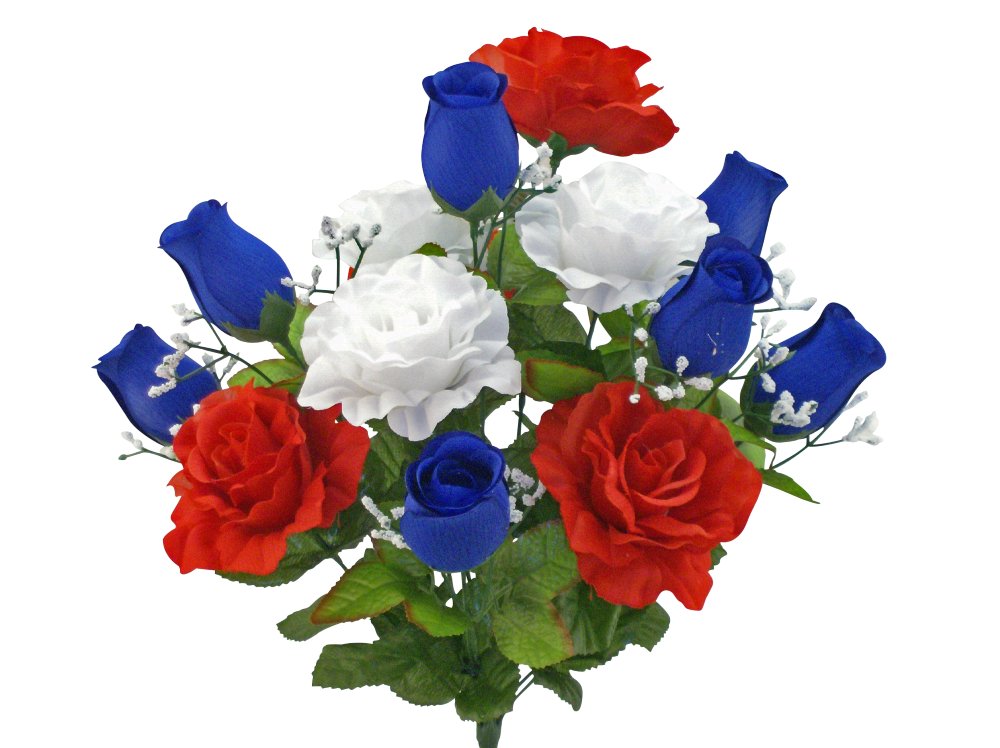 18" Rose Bush: Red, White, and Blue (14) - 35066RWB - The Wreath Shop