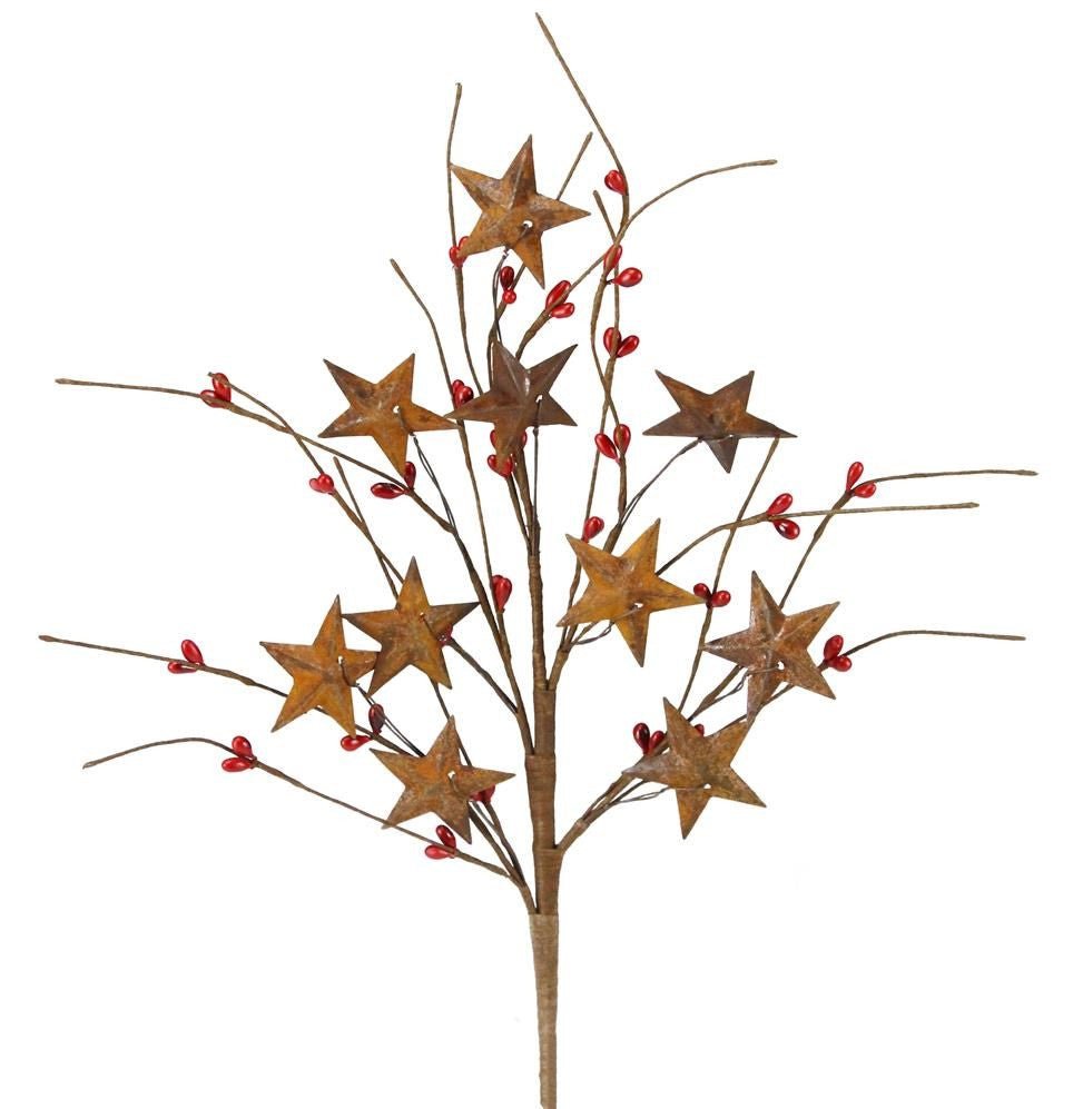 18" Rusty Tin Star Pip Berry Pick - XS965624 - The Wreath Shop