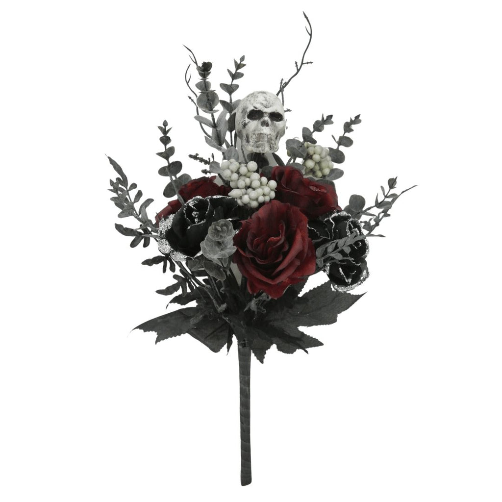18" Skull Rose & Mixed Leaves Spray - 20098 - The Wreath Shop