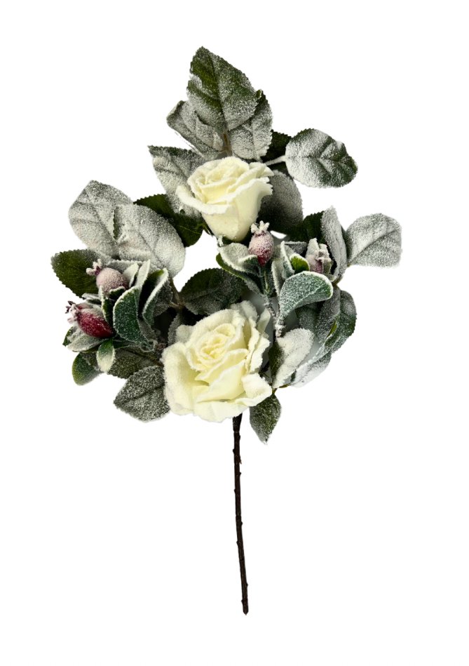 18" Snowy Rose Berry Spray - 83754WT - The Wreath Shop