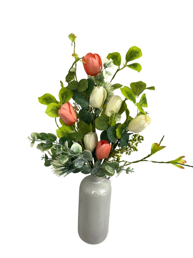 18" Tulip Spray: Peach/Cream - 63915 - CR - The Wreath Shop
