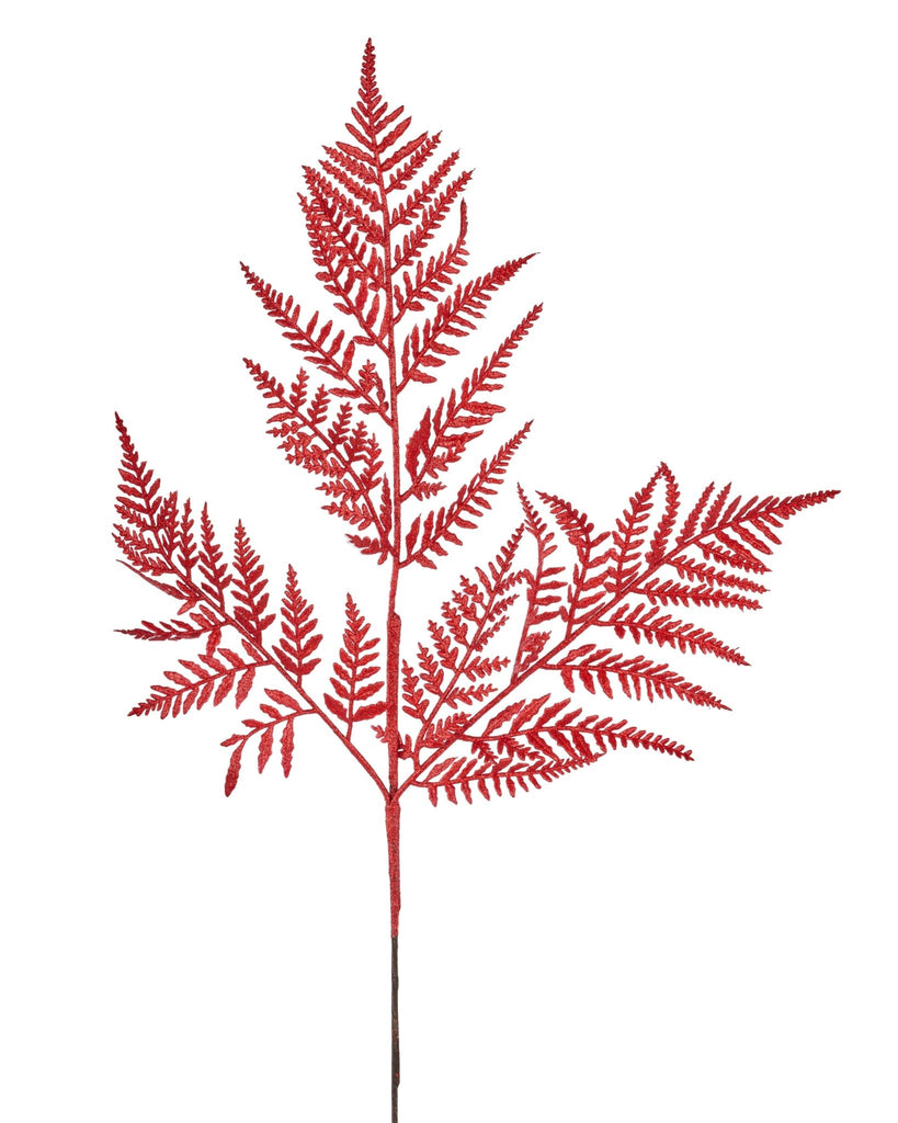 18.5" Glitter Fern Leaf Spray: Red - XS244224 - The Wreath Shop