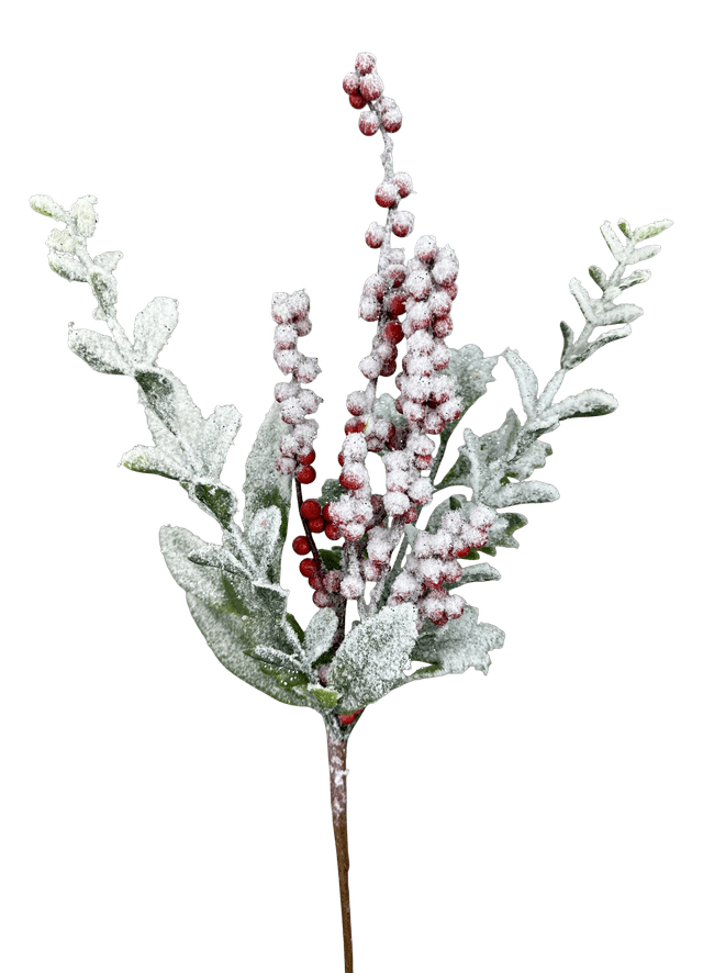 19" Flocked Berry Leaves Spray - 86563SNOW - The Wreath Shop