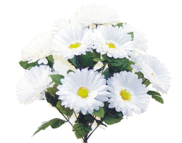 19" Gerber Daisy Bush: White (12) - 30377WT - The Wreath Shop