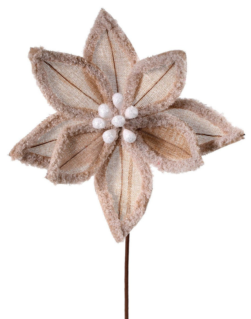 20" Burlap Faux Fur Edge Poinsettia Stem - MTX62037 - The Wreath Shop