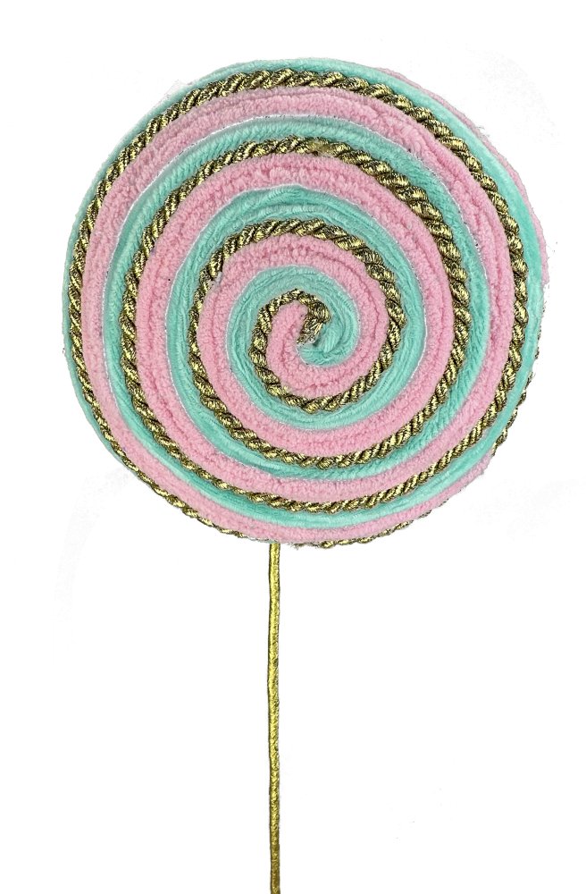 20" Candy Swirl Lollipop Pick: Pink/Blue/Gold - 85903PKBL - The Wreath Shop