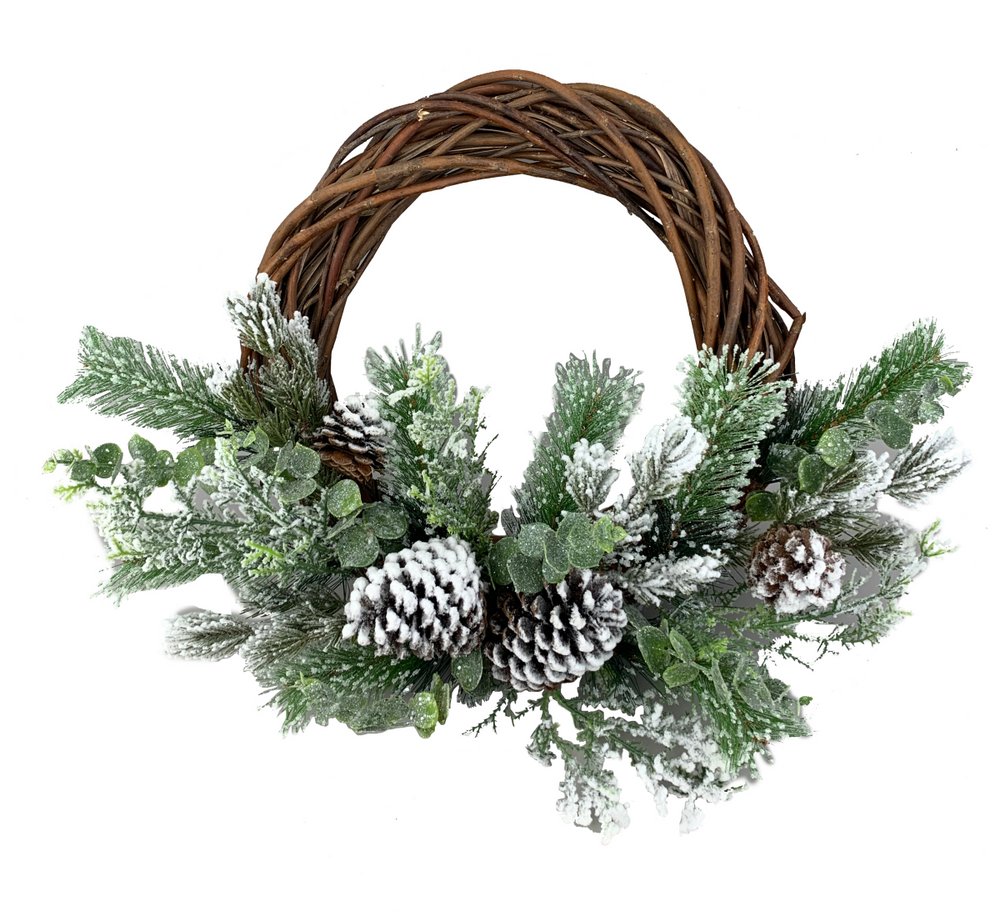 20" Frosted Pine Half Wreath - 85333HW20 - The Wreath Shop