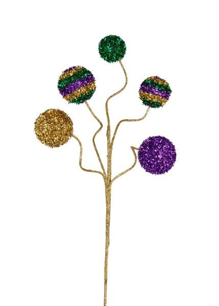 20" Mardi Gras Cut Glitter Stripe Ball Spray - HG3323 - The Wreath Shop