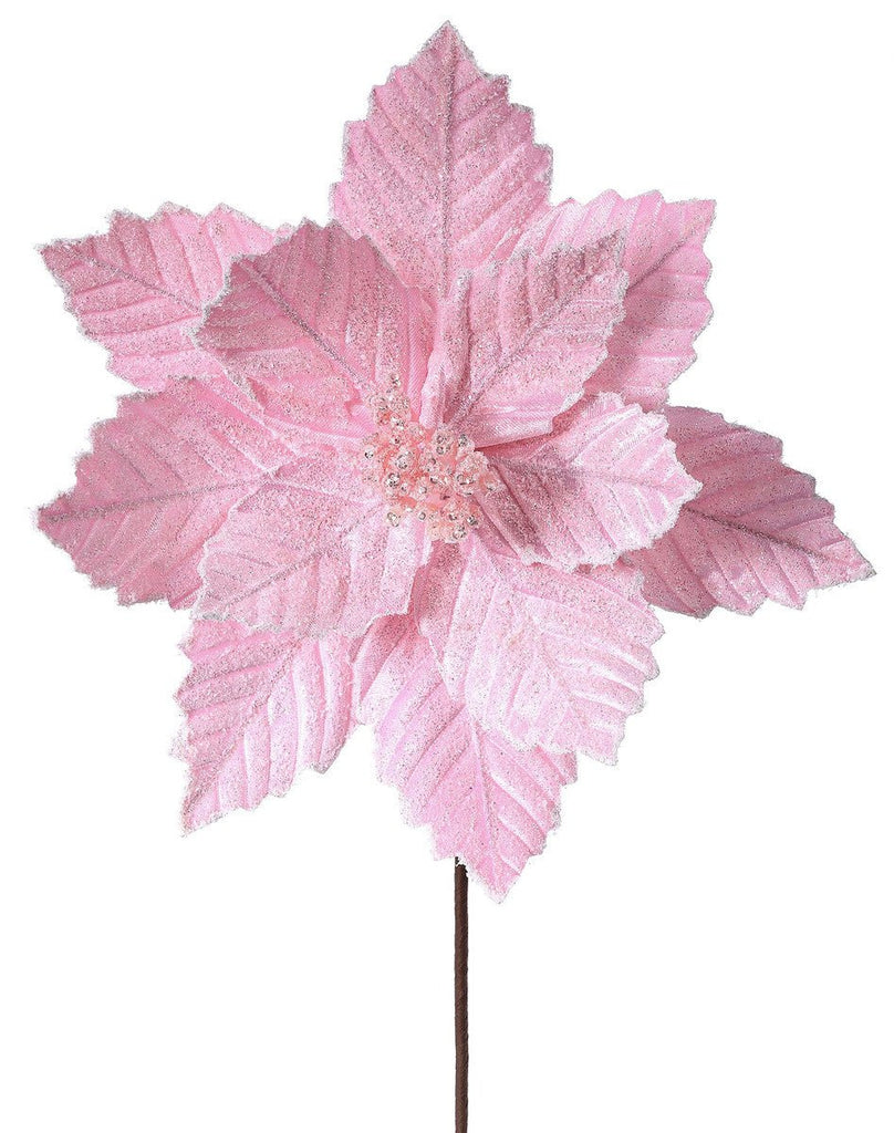 20" Pink Sugared Poinsettia Stem - MTX62033PINK - The Wreath Shop