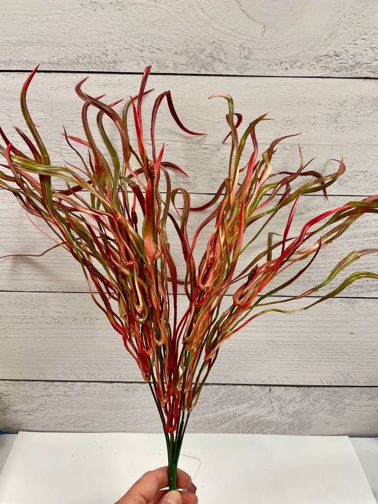 20" Plastic Ruffle Grass Bush: Red - 43177 - The Wreath Shop