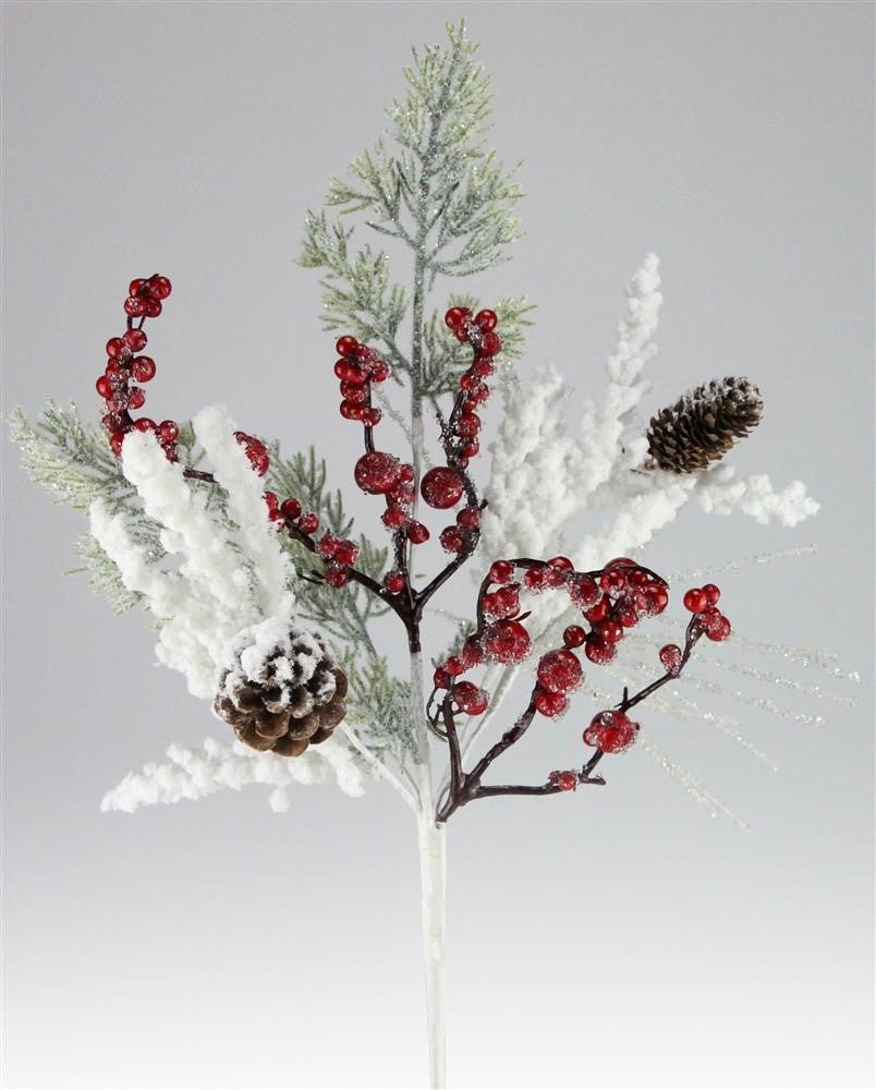 20" Snowy Twig/Cone/Berry Pick - XX1959 - The Wreath Shop