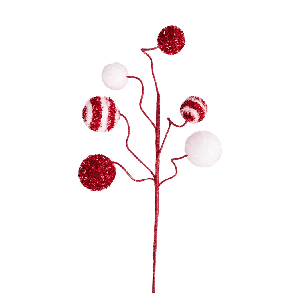 20" Tinsel Stripe Ball Spray: Red/Wht - XS133491 - The Wreath Shop