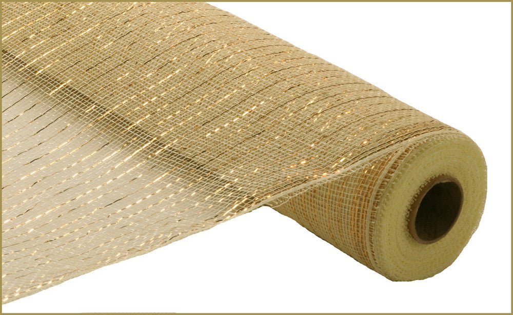 21" Deco Poly Mesh: Metallic Cream with Gold Foil - RE100172 - The Wreath Shop