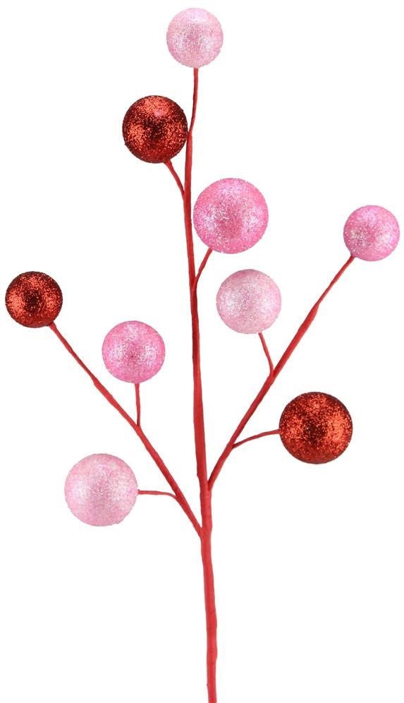 21" Glittered Ball Spray: Red/Pink - XS5739A2 - The Wreath Shop