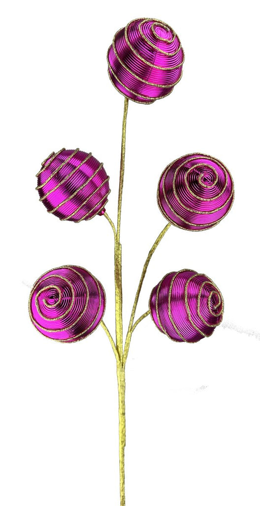 21" Metallic Stripe Ball Spray: Fuchsia - 86002BTq - The Wreath Shop