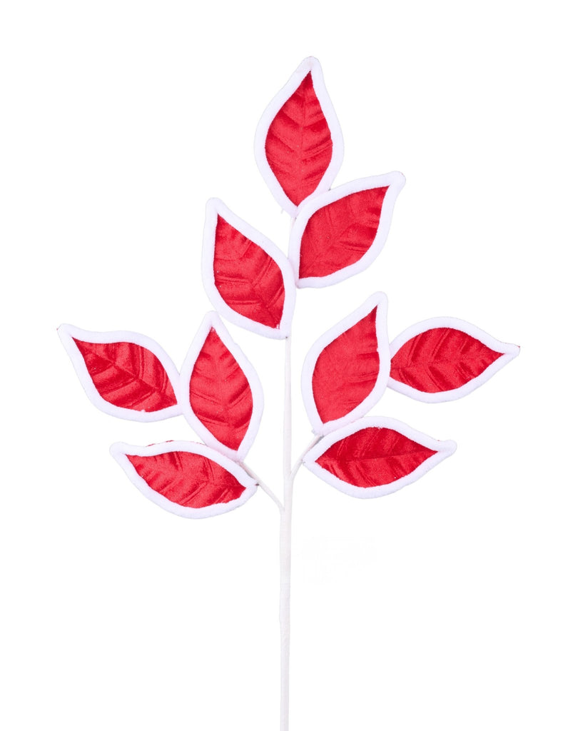 21" Red/White Velvet Leaf Spray - XS239876 - The Wreath Shop