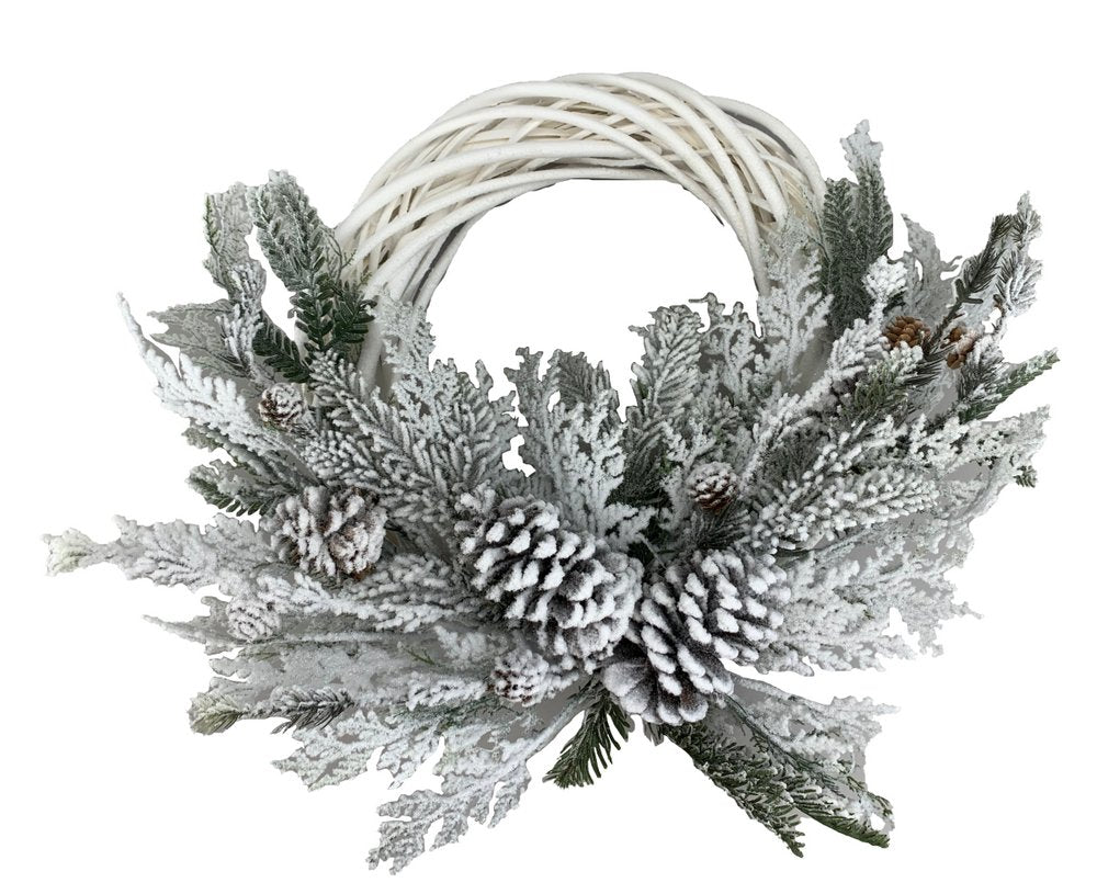 22" Flocked Pine Half Wreath - 85334HW22 - The Wreath Shop