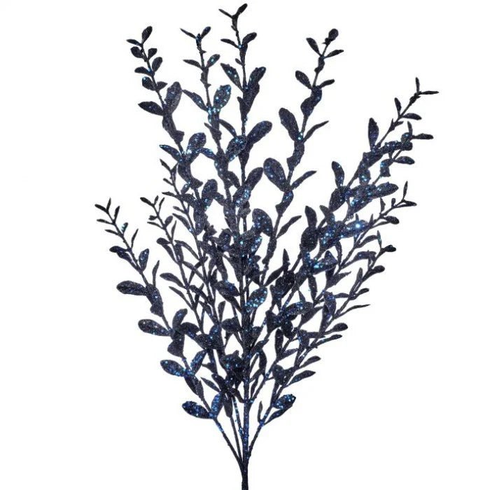 22" Glitter/Sequin Boxwood Spray: Midnight Blue - MTX65761 - The Wreath Shop