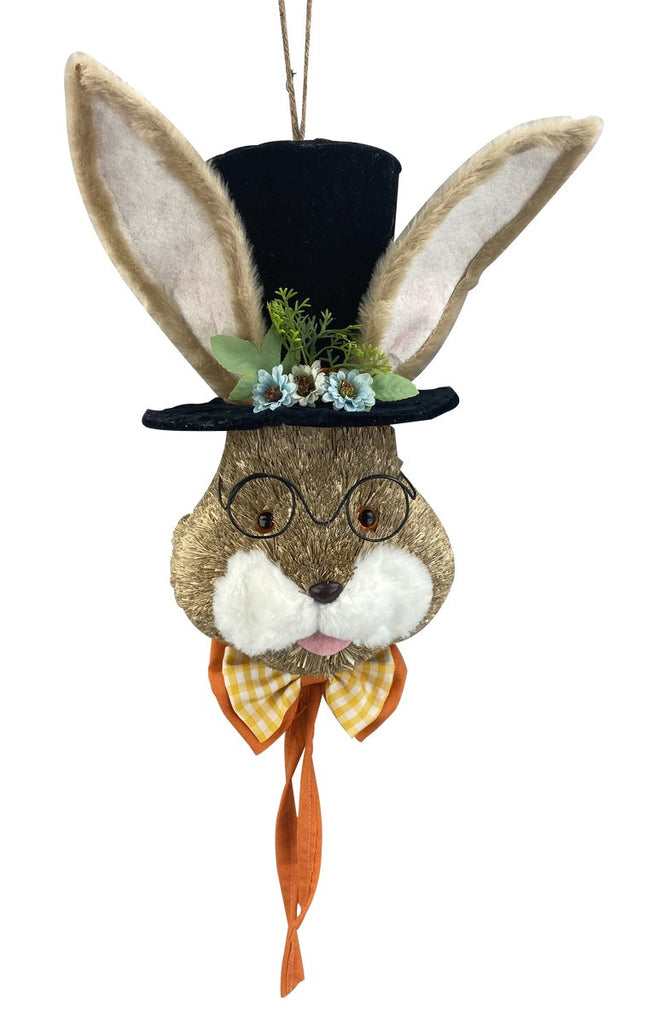 22" Hanging Sisal Bunny Head w/ Orange Bow - 63381OR - The Wreath Shop