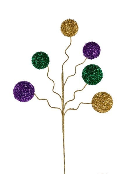 22" Mardi Gras Cut Glitter Ball Spray - HG3317 - The Wreath Shop