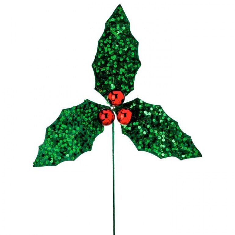 22" Sequin Holly Spray - MTX72002 RDGR - The Wreath Shop