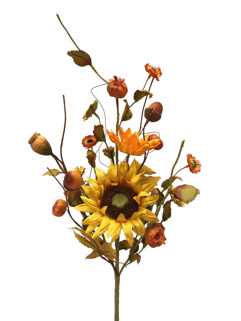 22" Sunflower Acorn Spray: Yellow/Orange - 56437ORYW - The Wreath Shop