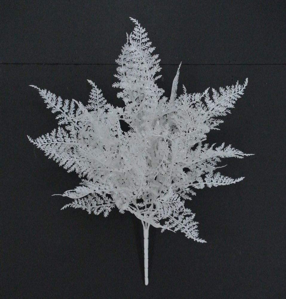 22" White Glitter Fern Bush - 85268 - WT - The Wreath Shop